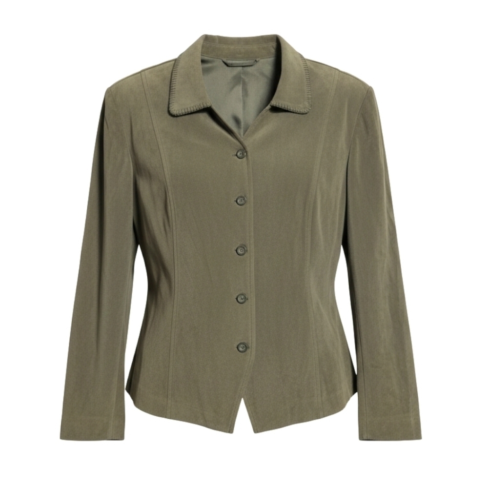 Requirements Woman Olive Faux Suede Button Front Jacket Blazer 1X Whipstich